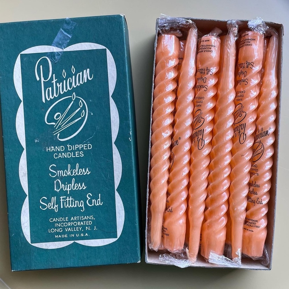Patrician Hand Dipped Smokeless Dripless Twist Orange 8.5” Candles Halloween Vtg